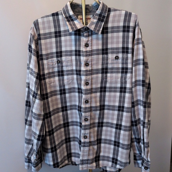 Wrangler Other - Wrangler Flannel Shirt Mens 2XL Grey Black Plaid Cotton Long‎ Sleeve Workwear